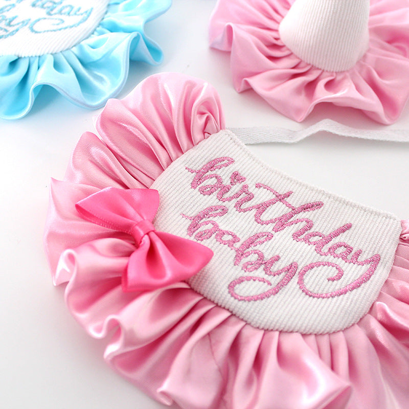 KFX-7151805 Dog Birthday Party Bib and Hat Set with Neck Scarf - Pink and Blue Options Available