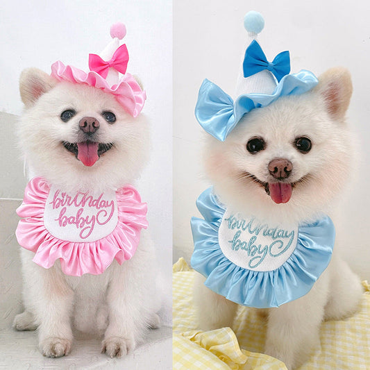 KFX-7151805 Dog Birthday Party Bib and Hat Set with Neck Scarf - Pink and Blue Options Available