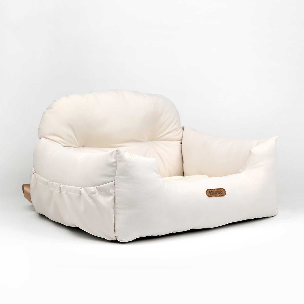 KFX-7154237 Pet Car Nest - Comfortable Suede Kennel Seat for Pets, 50x40x30cm, Milky White