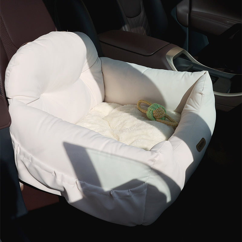 KFX-7154237 Pet Car Nest - Comfortable Suede Kennel Seat for Pets, 50x40x30cm, Milky White