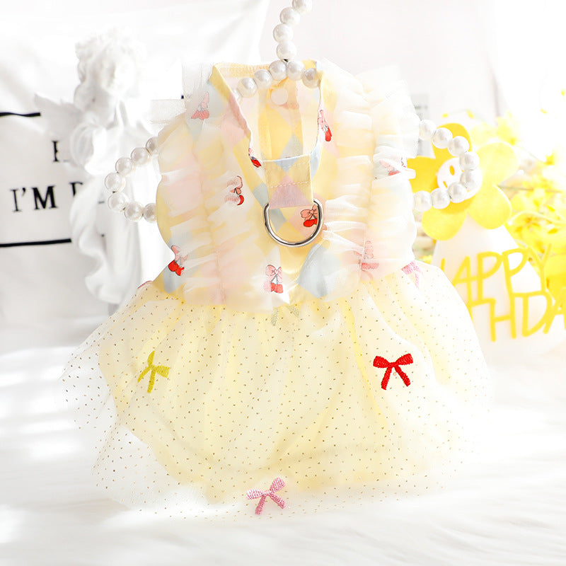 KFX-7154749 Pet Princess Skirt for Dogs and Cats - Cotton Fabric in Yellow and Pink, Multiple Sizes Available