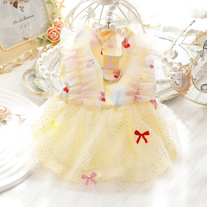 KFX-7154749 Pet Princess Skirt for Dogs and Cats - Cotton Fabric in Yellow and Pink, Multiple Sizes Available