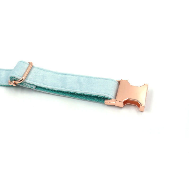 KFX-7156029 Sapphire Velvet Pet Collar with Rose Gold Accents - Soft Cloth Design, Multiple Sizes Available