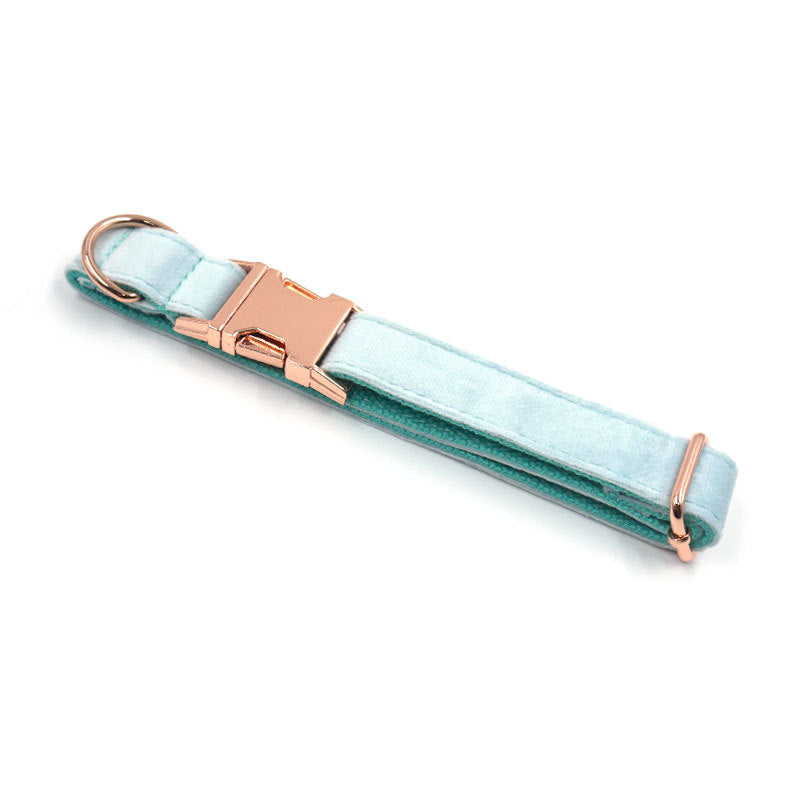 KFX-7156029 Sapphire Velvet Pet Collar with Rose Gold Accents - Soft Cloth Design, Multiple Sizes Available