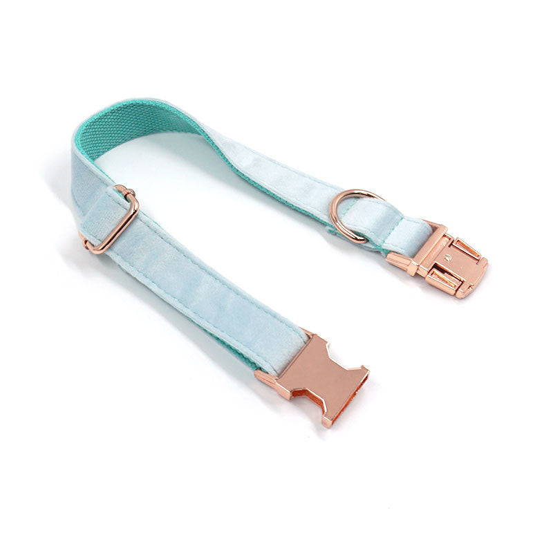 KFX-7156029 Sapphire Velvet Pet Collar with Rose Gold Accents - Soft Cloth Design, Multiple Sizes Available