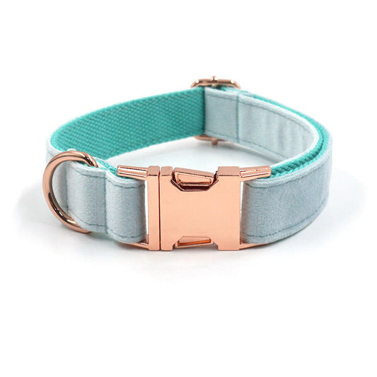 KFX-7156029 Sapphire Velvet Pet Collar with Rose Gold Accents - Soft Cloth Design, Multiple Sizes Available