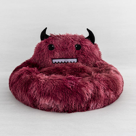 KFX-7157437 Self-Warming Round Faux Fur Pet Bed for Cats and Dogs - Cozy Monster Design, Durable Cushion, Multiple Sizes Available