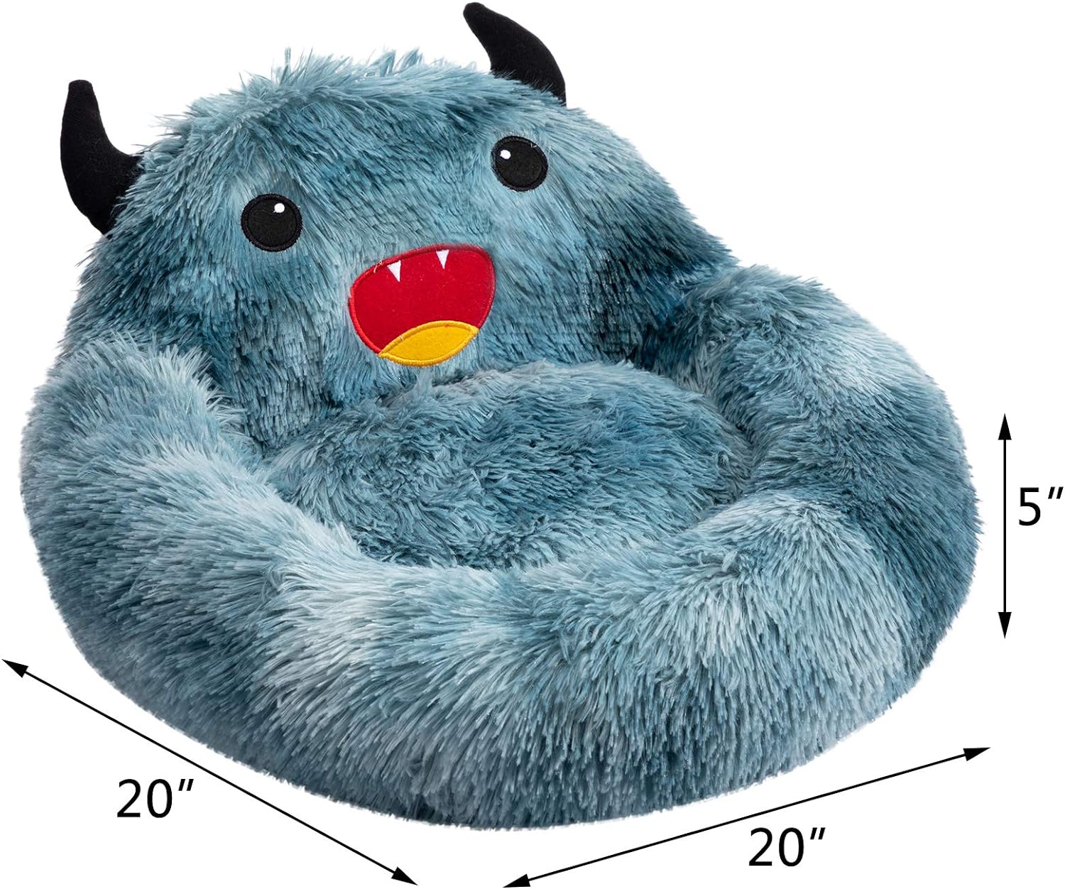 KFX-7157437 Self-Warming Round Faux Fur Pet Bed for Cats and Dogs - Cozy Monster Design, Durable Cushion, Multiple Sizes Available