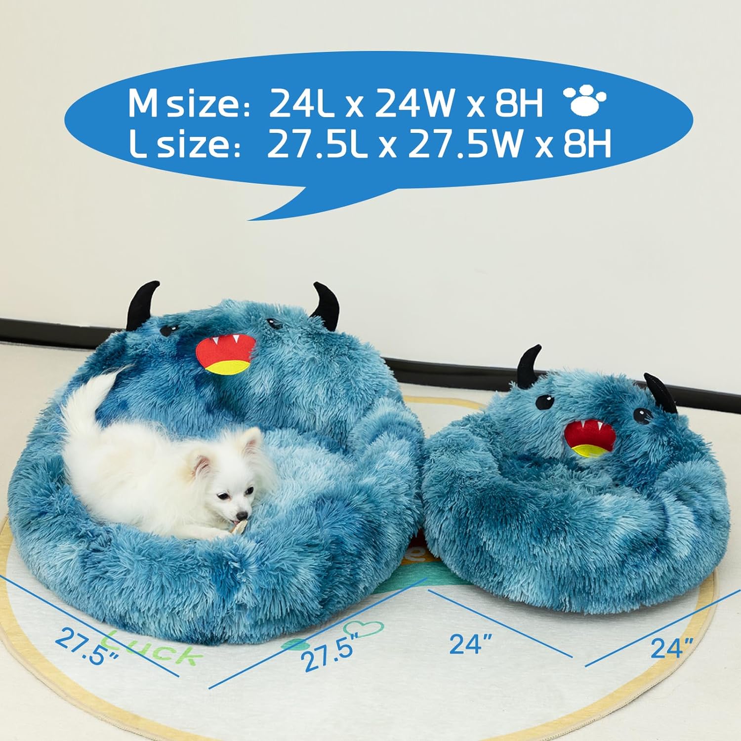 KFX-7157437 Self-Warming Round Faux Fur Pet Bed for Cats and Dogs - Cozy Monster Design, Durable Cushion, Multiple Sizes Available