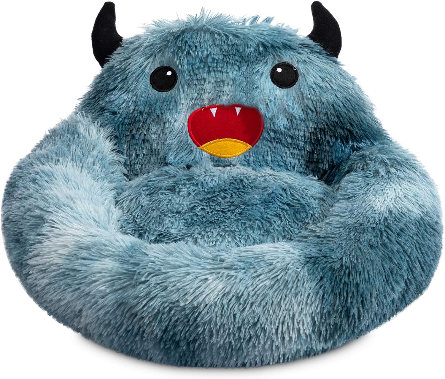 KFX-7157437 Self-Warming Round Faux Fur Pet Bed for Cats and Dogs - Cozy Monster Design, Durable Cushion, Multiple Sizes Available