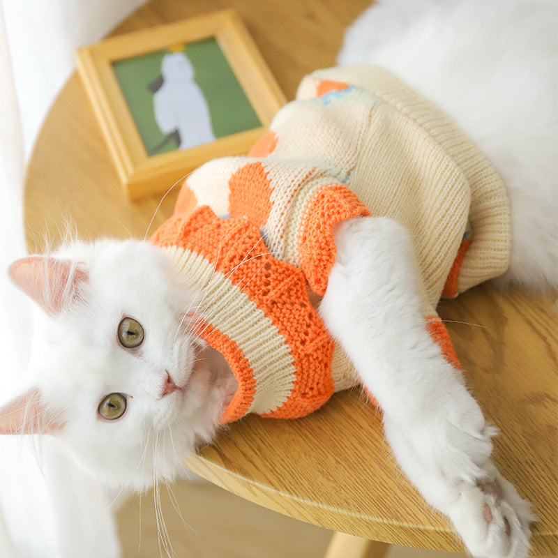 KFX-7157949 Cozy Acrylic Sweater for Fall Kittens - Casual Style to Reduce Shedding