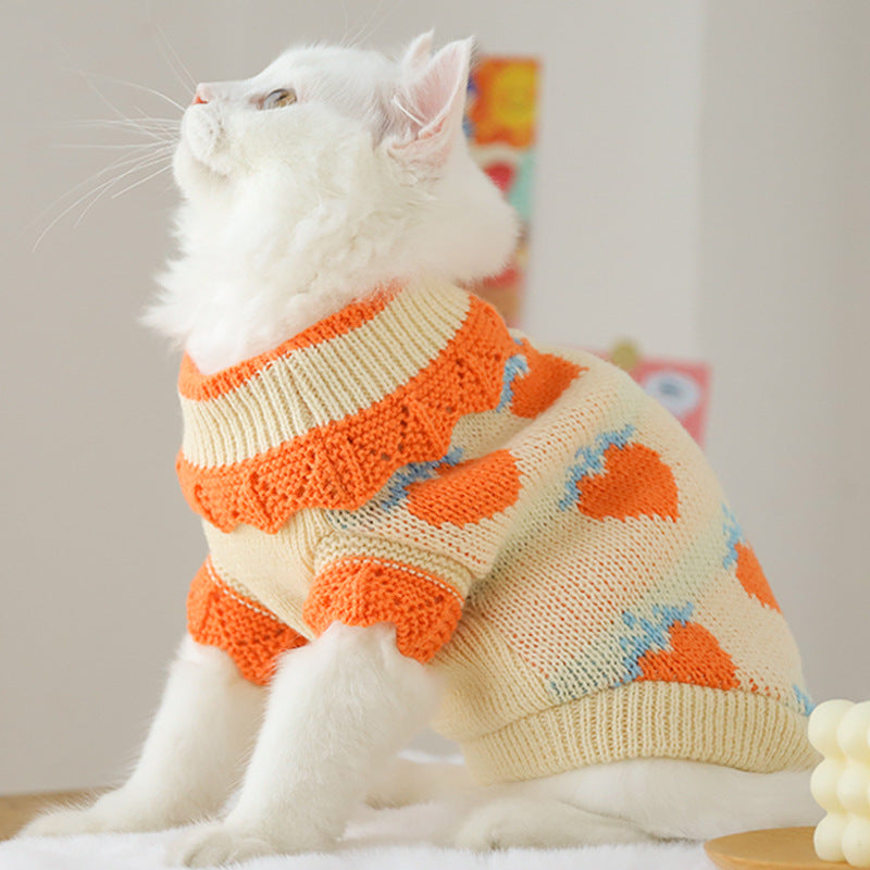 KFX-7157949 Cozy Acrylic Sweater for Fall Kittens - Casual Style to Reduce Shedding