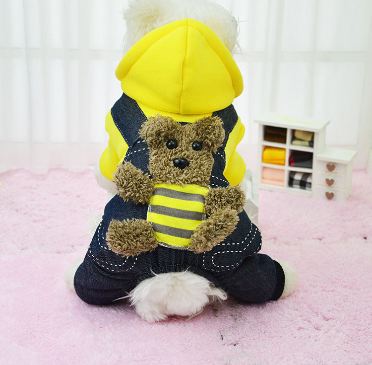 KFX-7158333 Thickened Cotton Four-Legged Dog Outfit - Cozy Bear Design for Small to Medium Pets