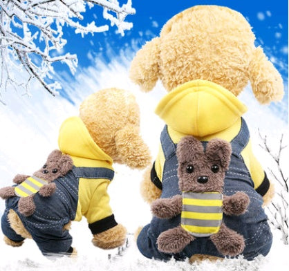 KFX-7158333 Thickened Cotton Four-Legged Dog Outfit - Cozy Bear Design for Small to Medium Pets