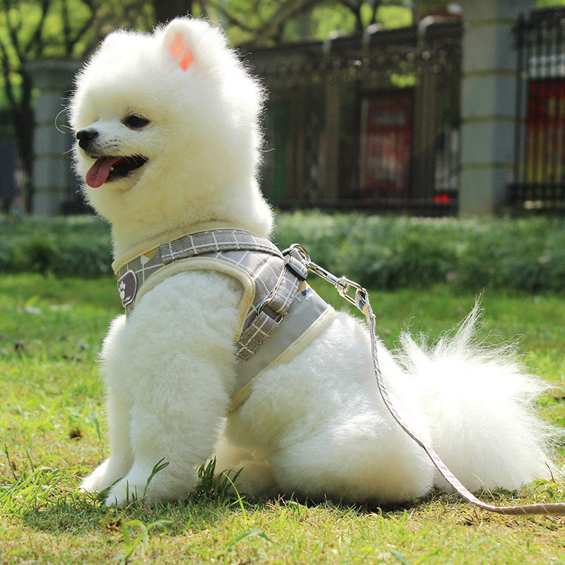 KFX-7159229 Reflective Dog Leash with Traction Belt - Light Pink, Gray, Khaki, XS to XL Sizes