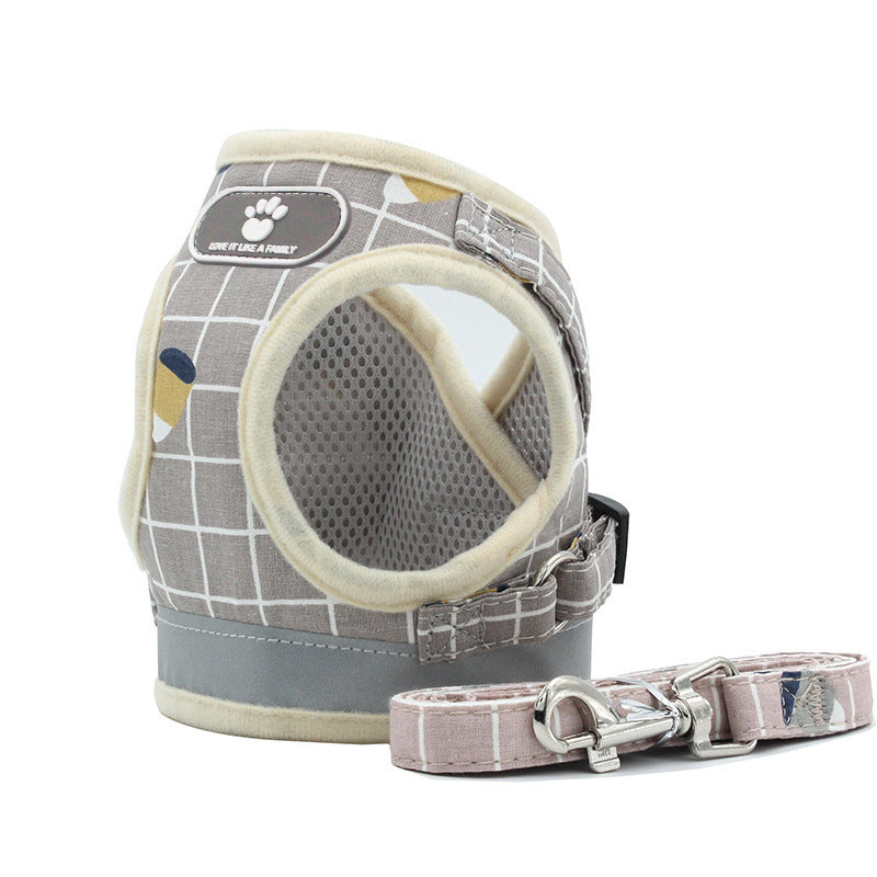 KFX-7159229 Reflective Dog Leash with Traction Belt - Light Pink, Gray, Khaki, XS to XL Sizes