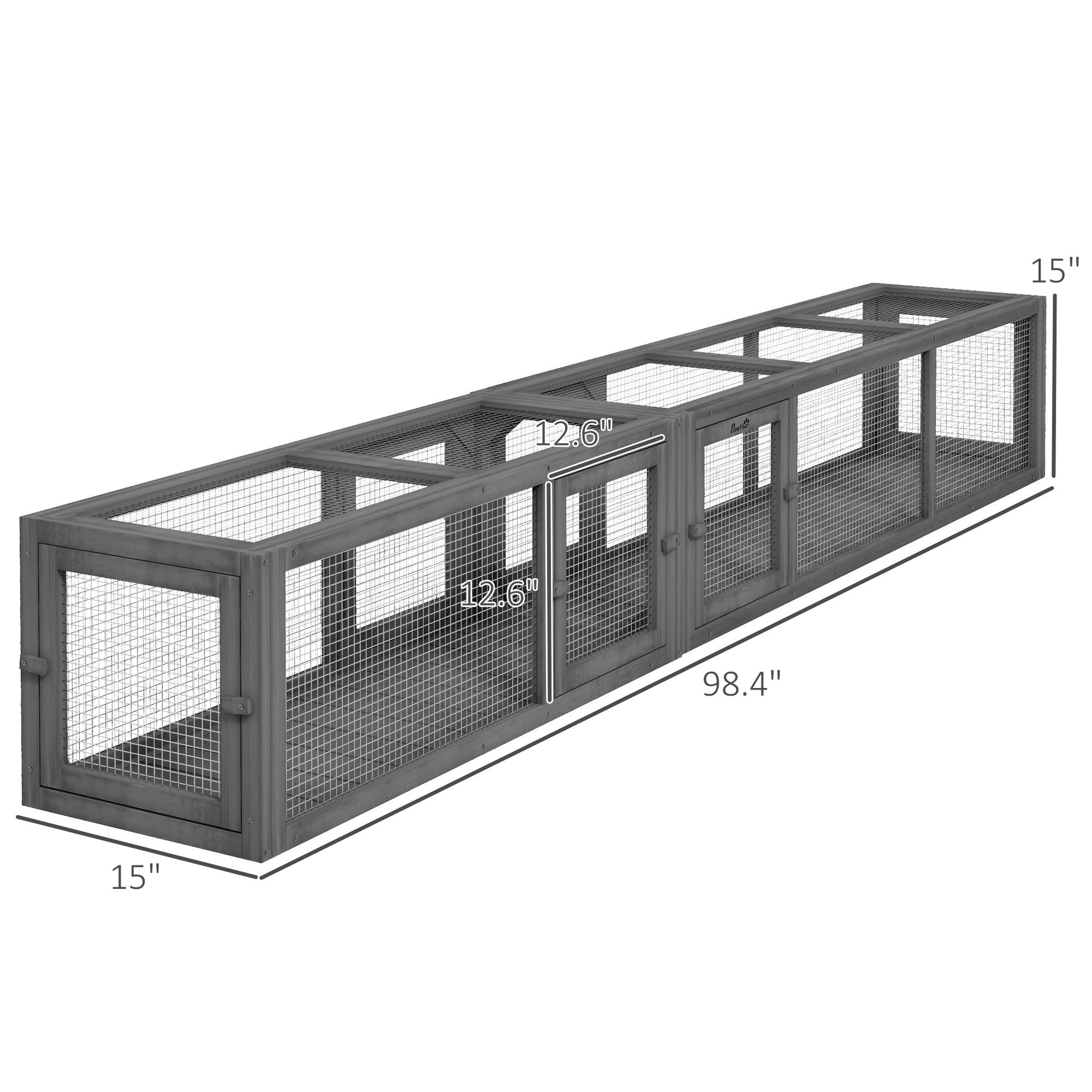 KFX-7159997 Dark Gray Wooden Cat Tunnel with 8 Doors – Outdoor Play Tunnel for Cats Under 10 lbs