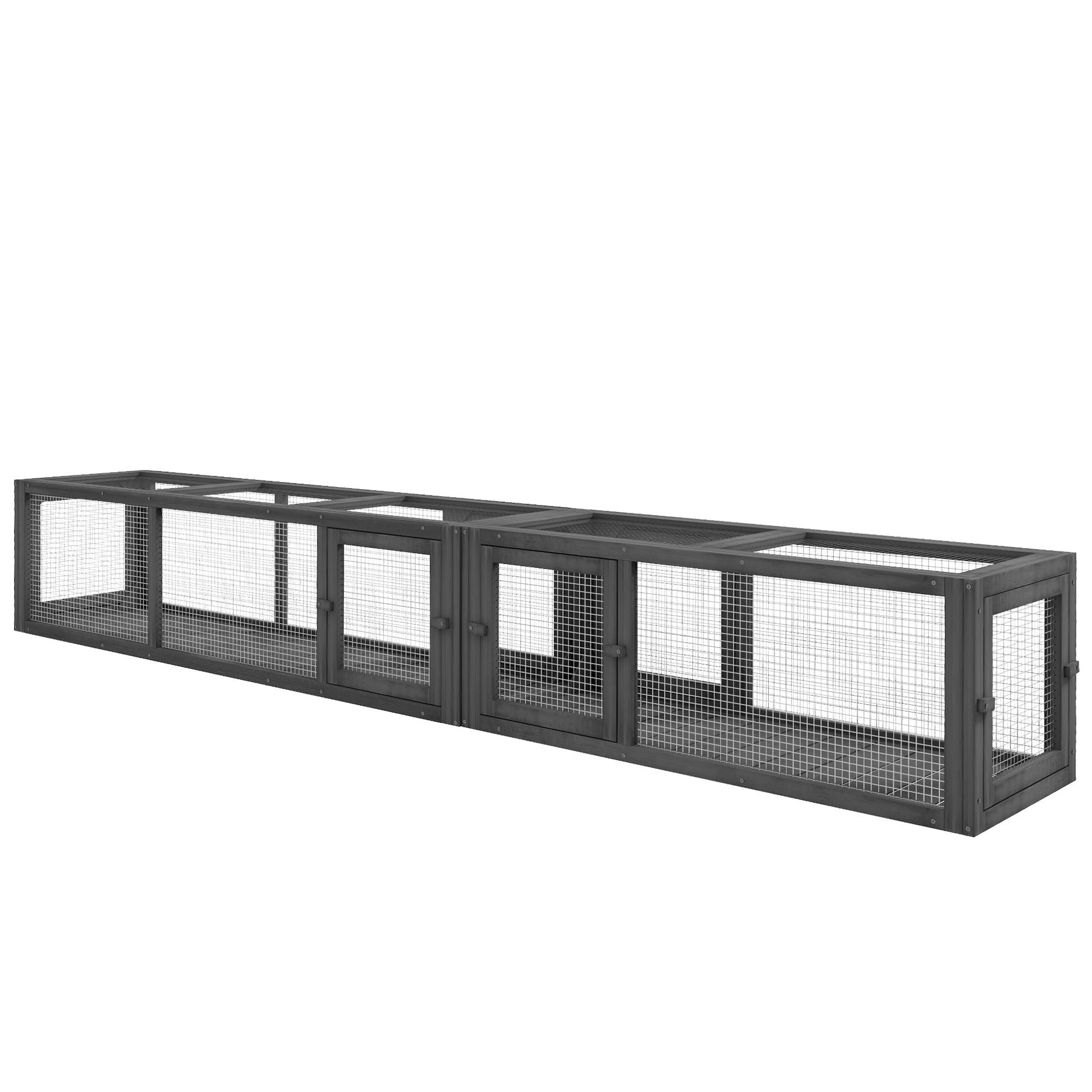 KFX-7159997 Dark Gray Wooden Cat Tunnel with 8 Doors – Outdoor Play Tunnel for Cats Under 10 lbs