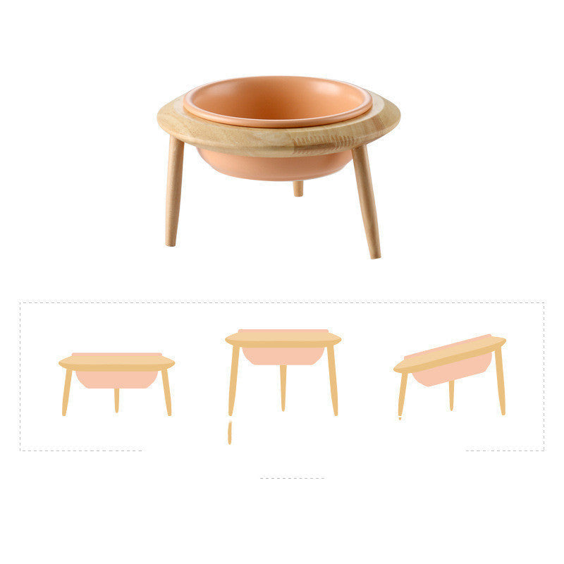 KFX-7160125 Ceramic and Bamboo Wood Pet Bowl Set - Pink, Green, White - Large and Small Sizes
