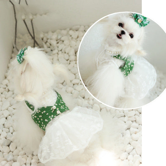 KFX-7160509 Pure White Lace Wedding Dress for Dogs with Matching Hairpin - Princess Style Pettiskirt