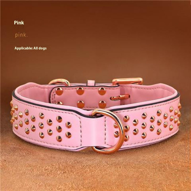 KFX-7161917 Leather Rivet Dog Collar - Anti-Bite, Available in Chocolate, Pink, and Black, Suitable for All Seasons