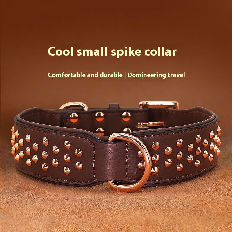 KFX-7161917 Leather Rivet Dog Collar - Anti-Bite, Available in Chocolate, Pink, and Black, Suitable for All Seasons