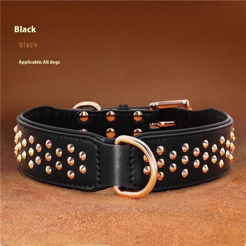 KFX-7161917 Leather Rivet Dog Collar - Anti-Bite, Available in Chocolate, Pink, and Black, Suitable for All Seasons
