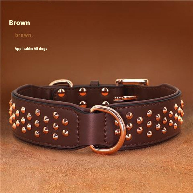 KFX-7161917 Leather Rivet Dog Collar - Anti-Bite, Available in Chocolate, Pink, and Black, Suitable for All Seasons