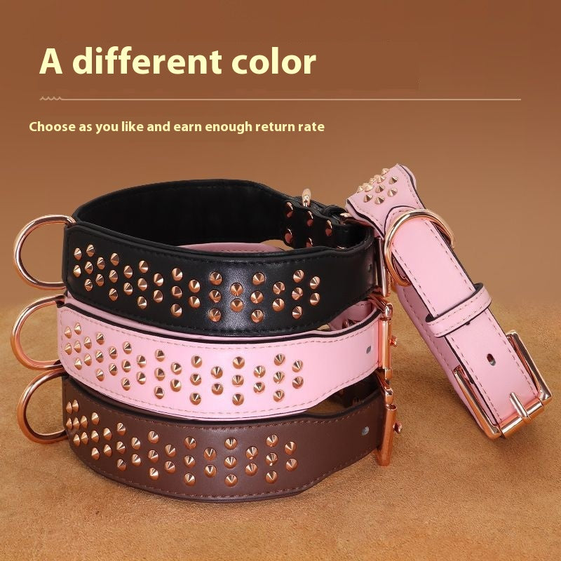 KFX-7161917 Leather Rivet Dog Collar - Anti-Bite, Available in Chocolate, Pink, and Black, Suitable for All Seasons