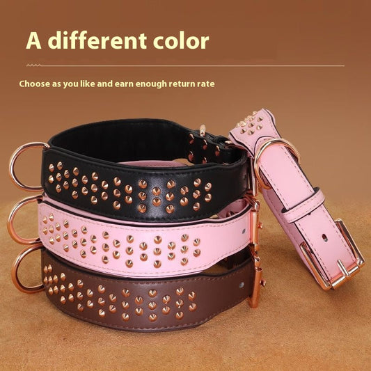 KFX-7161917 Leather Rivet Dog Collar - Anti-Bite, Available in Chocolate, Pink, and Black, Suitable for All Seasons
