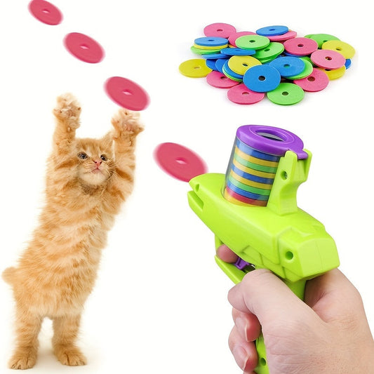 KFX-7163197 Interactive Cat Toy Launcher for Foam Discs - Durable Battery-Free Plastic for Endless Fun