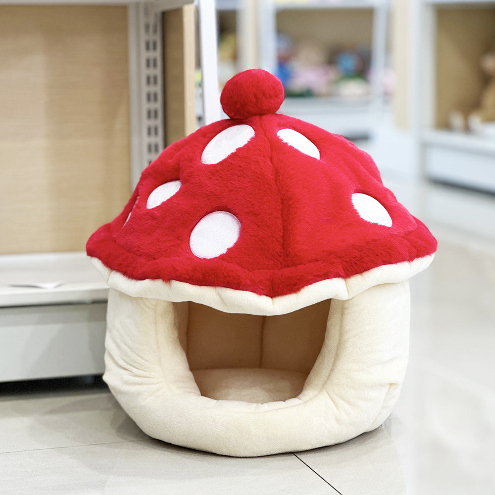 KFX-7163965 Cozy Plush Mushroom-Shaped Half Enclosed Cat Kennel, 42cm