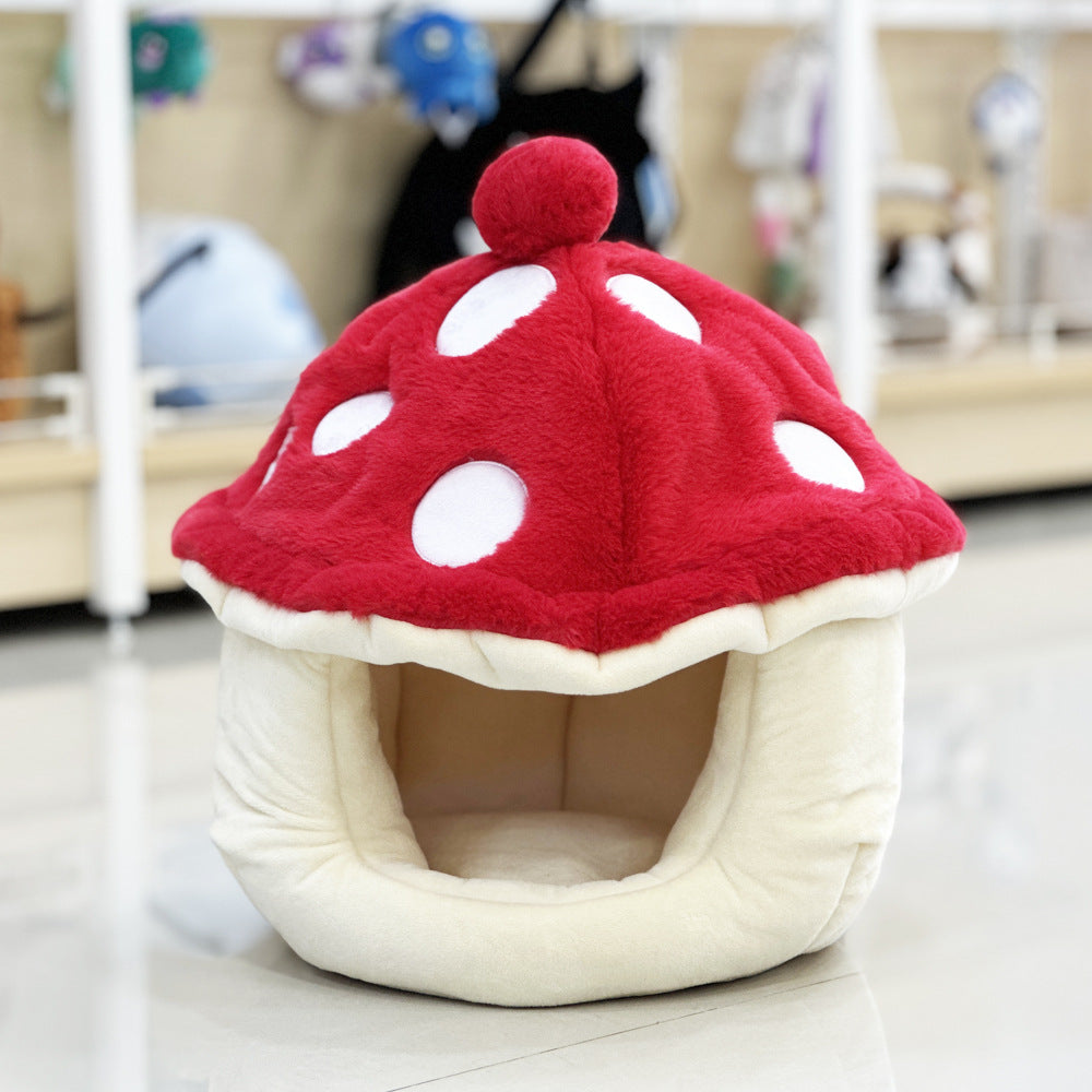 KFX-7163965 Cozy Plush Mushroom-Shaped Half Enclosed Cat Kennel, 42cm