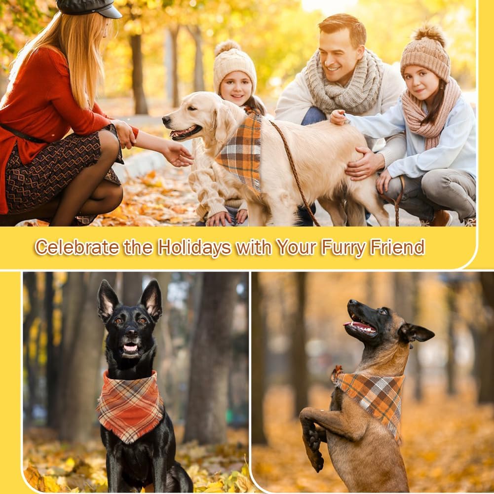 KFX-7165373 Fall Plaid Dog Bandana with Tassel Edges - Cozy Triangle Scarf for Thanksgiving and Everyday Wear