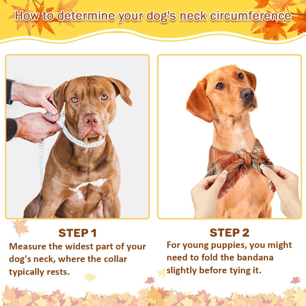 KFX-7165373 Fall Plaid Dog Bandana with Tassel Edges - Cozy Triangle Scarf for Thanksgiving and Everyday Wear
