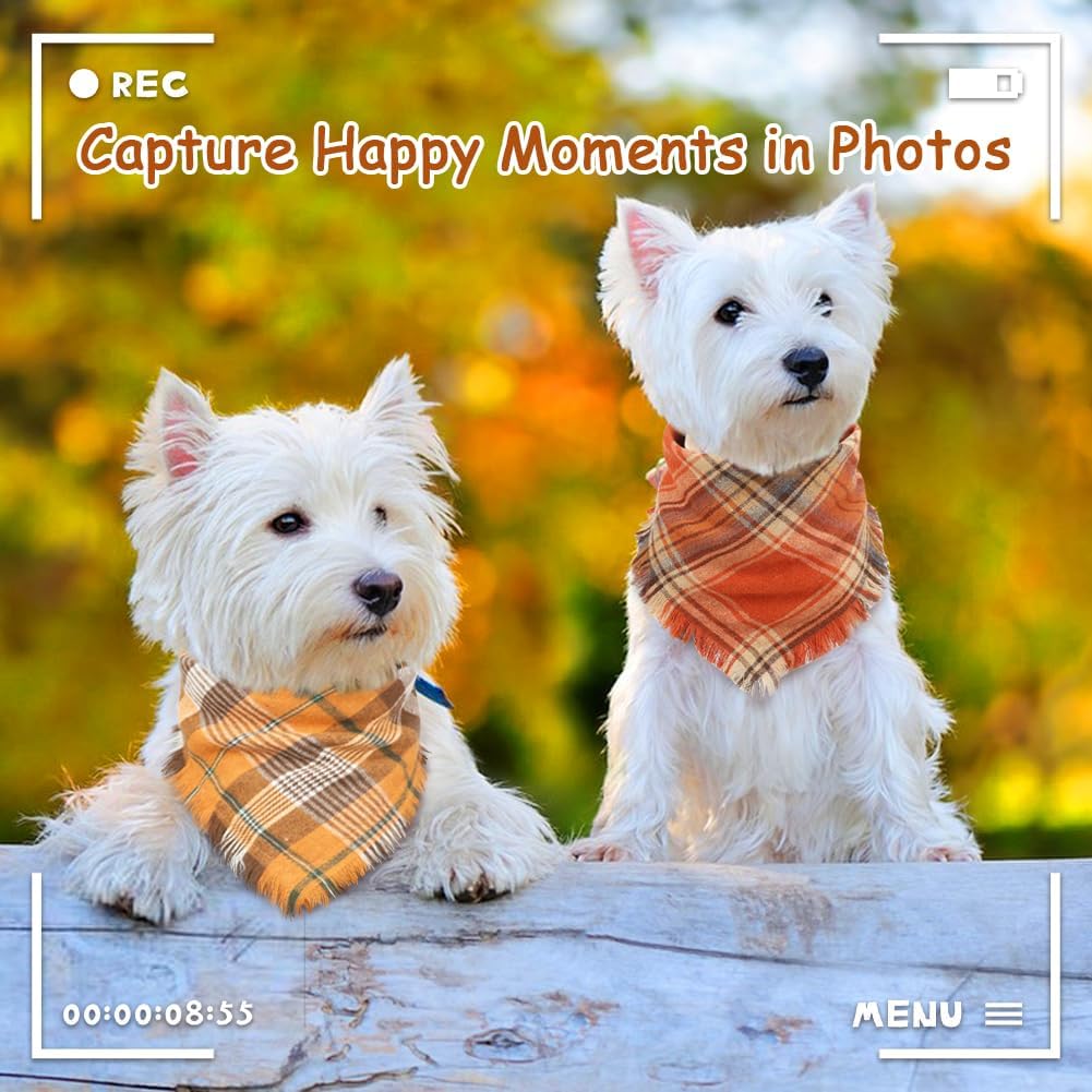 KFX-7165373 Fall Plaid Dog Bandana with Tassel Edges - Cozy Triangle Scarf for Thanksgiving and Everyday Wear