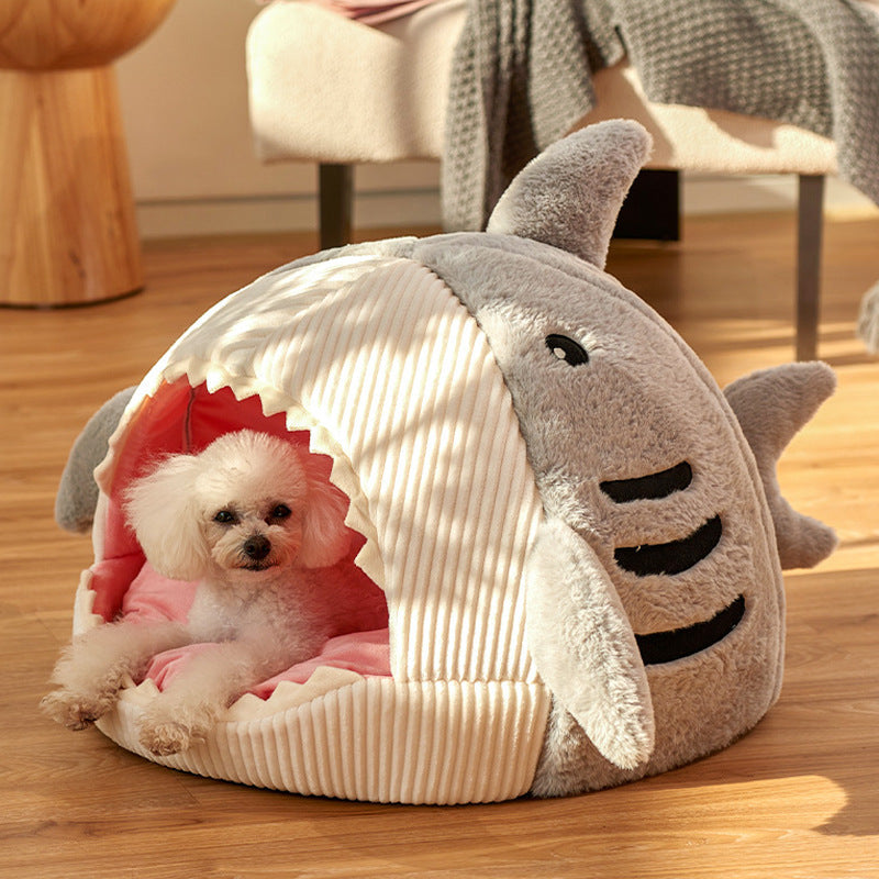 KFX-7165757 Warm Shark Nest Dog and Cat Kennel - Yurt Style with Soft Rabbit Hair Fabric, High Rebound Filling, Multi-Season Use, Available in Three Sizes
