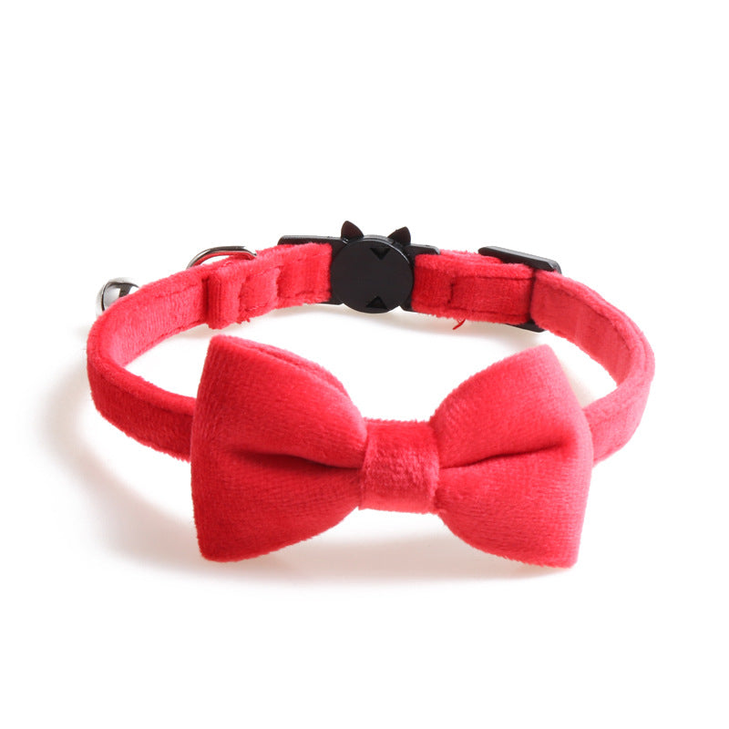 KFX-7167677 Bow Cat Collar with Bell - Cloth Material, Available in Blue, Black, Red, Purple, Pink, Chocolate, 1.0*28CM