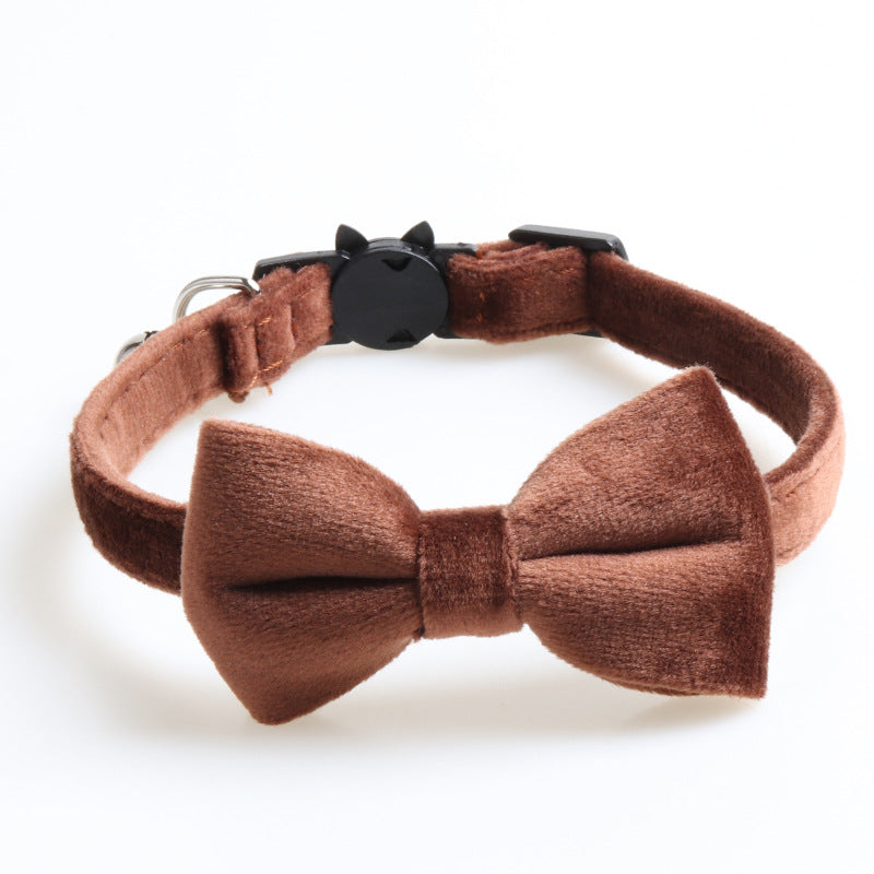 KFX-7167677 Bow Cat Collar with Bell - Cloth Material, Available in Blue, Black, Red, Purple, Pink, Chocolate, 1.0*28CM