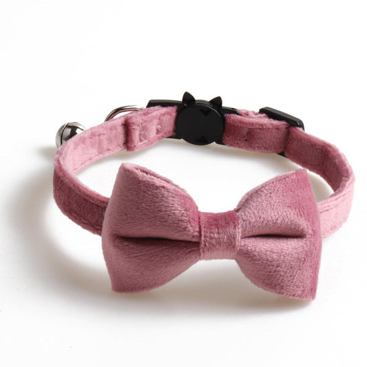 KFX-7167677 Bow Cat Collar with Bell - Cloth Material, Available in Blue, Black, Red, Purple, Pink, Chocolate, 1.0*28CM