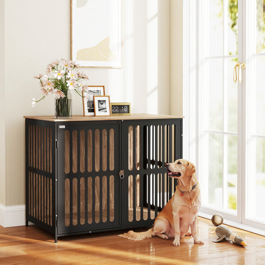 KFX-7169341 Dog Crate Furniture with Anti-Chew Design and Secure Single Door, 39" Walnut Brown