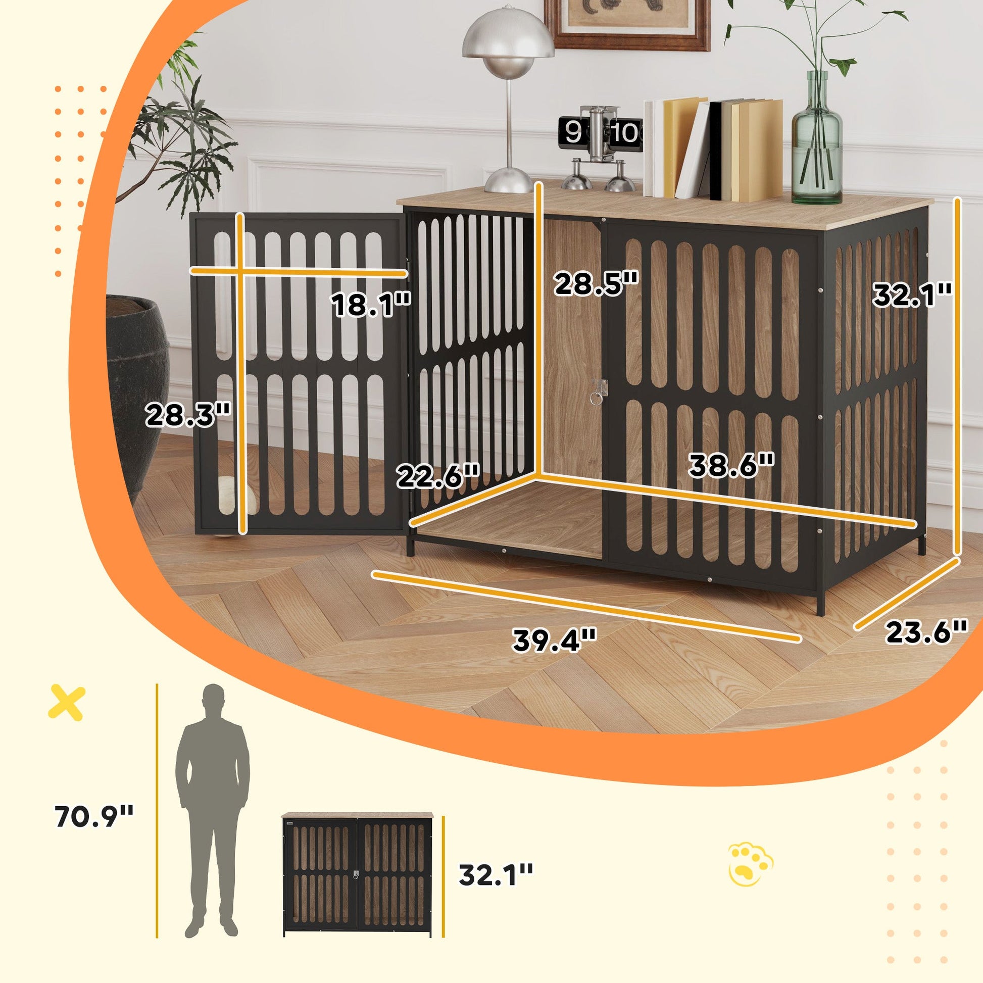 KFX-7169341 Dog Crate Furniture with Anti-Chew Design and Secure Single Door, 39" Walnut Brown