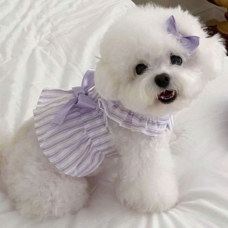 KFX-7170237 Charming Dog Dress with Bowknot and Stripe Skirt for Summer Outings