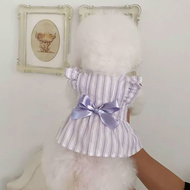 KFX-7170237 Charming Dog Dress with Bowknot and Stripe Skirt for Summer Outings