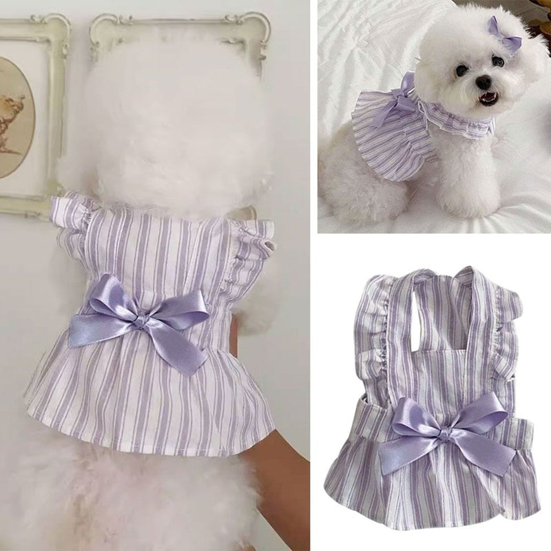 KFX-7170237 Charming Dog Dress with Bowknot and Stripe Skirt for Summer Outings
