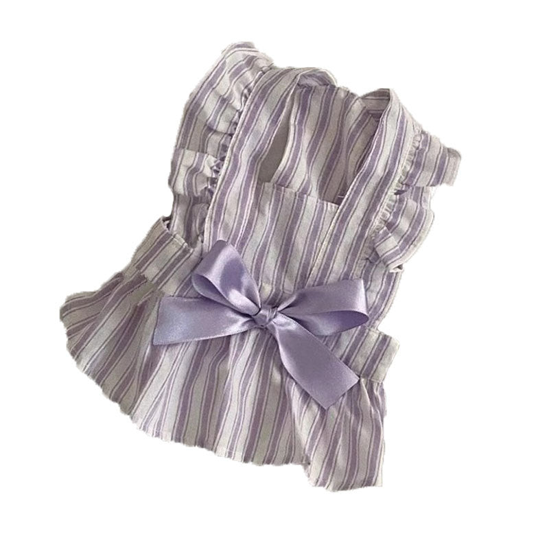 KFX-7170237 Charming Dog Dress with Bowknot and Stripe Skirt for Summer Outings