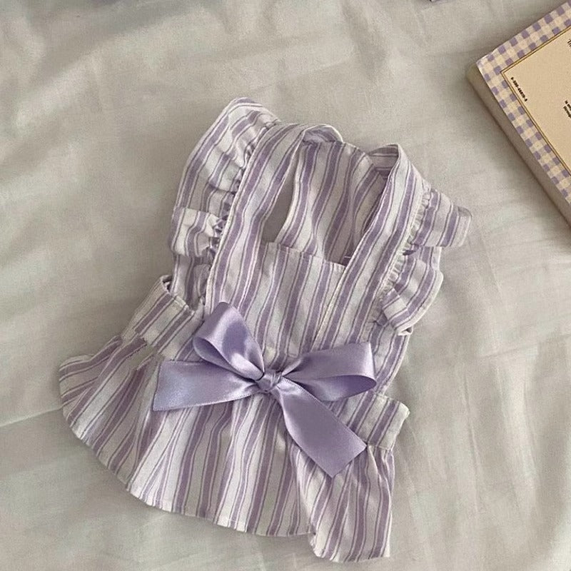 KFX-7170237 Charming Dog Dress with Bowknot and Stripe Skirt for Summer Outings