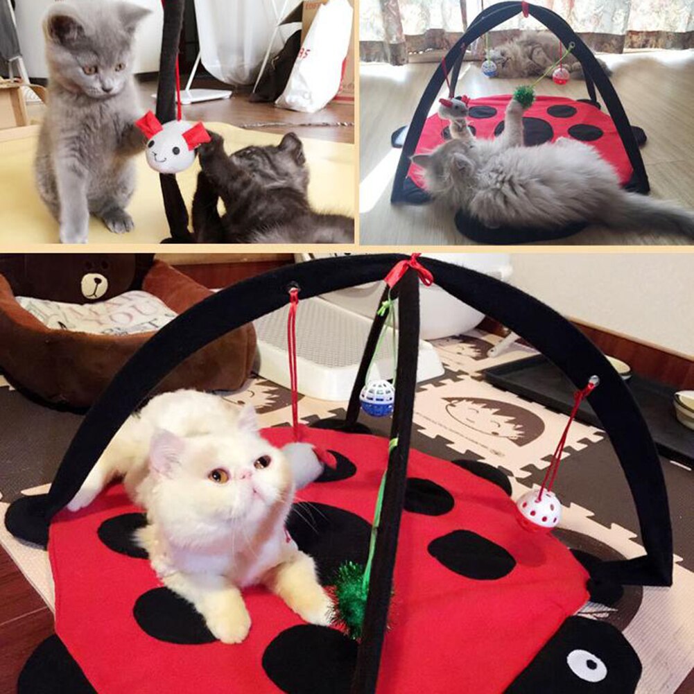 KFX-7173053 Cartoon Cat Play Tent and Hammock - Foldable Cat Bed with Balls and Patterns