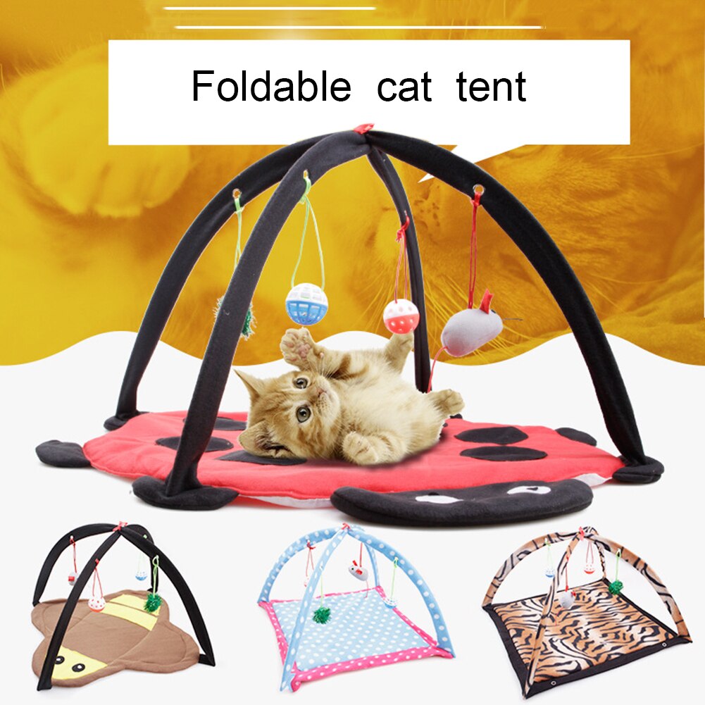 KFX-7173053 Cartoon Cat Play Tent and Hammock - Foldable Cat Bed with Balls and Patterns