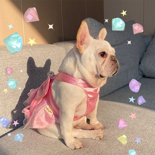 KFX-7173693 Pink Mesh Dress Skirt for Dogs and Cats with Bow and Pearl - Sizes S2 to 3XL